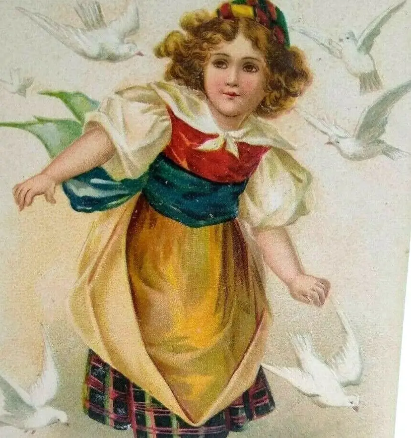 Valentine Postcard Unsigned Artist Ellen Clapsaddle Child Flying Doves Birds