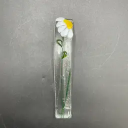 Fused Glass Daisy Paperweight Unique Art Sculpture Flower Signed