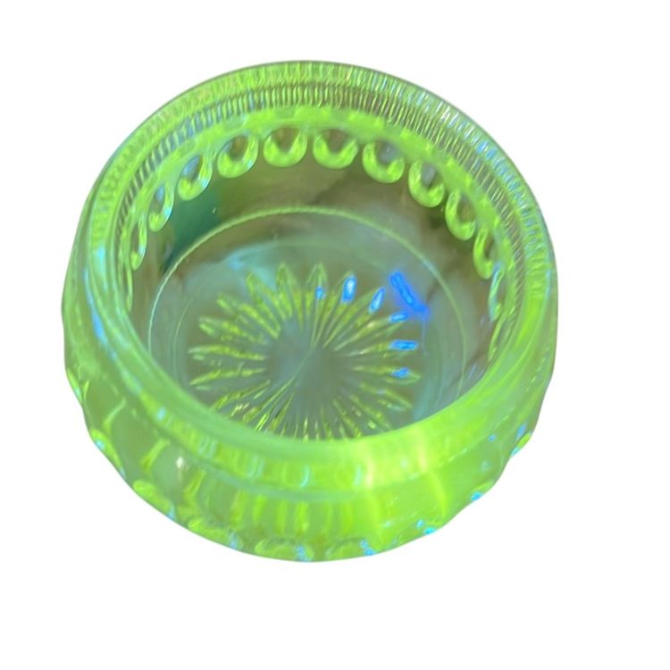 Antique EAPG Glass Salt Cellar Kings Crown UV glow! 1.5”