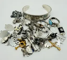 Sterling Silver Jewelry Lot @ Scrap Price All Wearable Bracelet Charms Pins & More