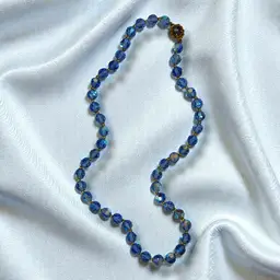 Beautiful Blue Crystal Aurora Borealis Beaded Necklace. 16 Inches.