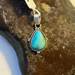 925 Sterling Silver Genuine Lone Mountain Turquoise Teardrop Pendant Small