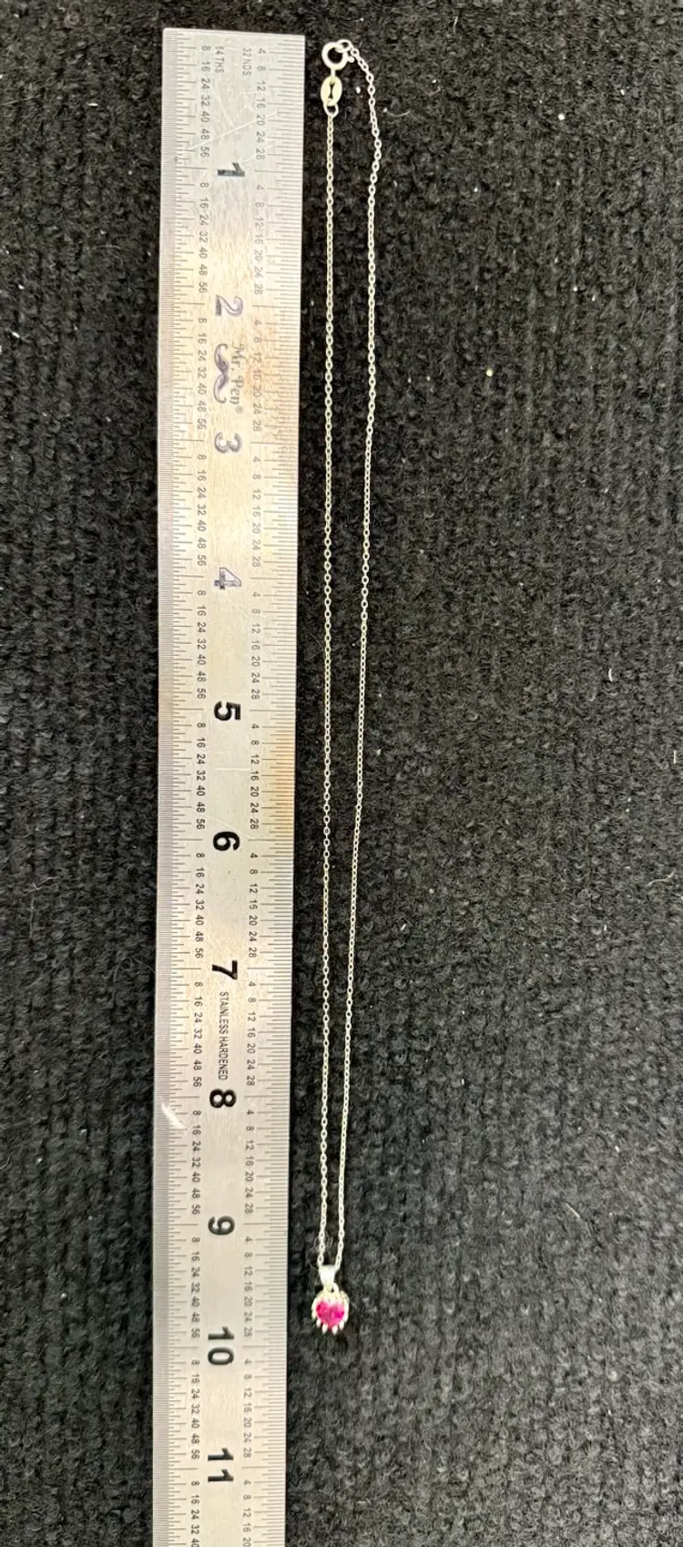 Sterling Silver Necklace With  Ruby Heart, 18 inch Chain 925