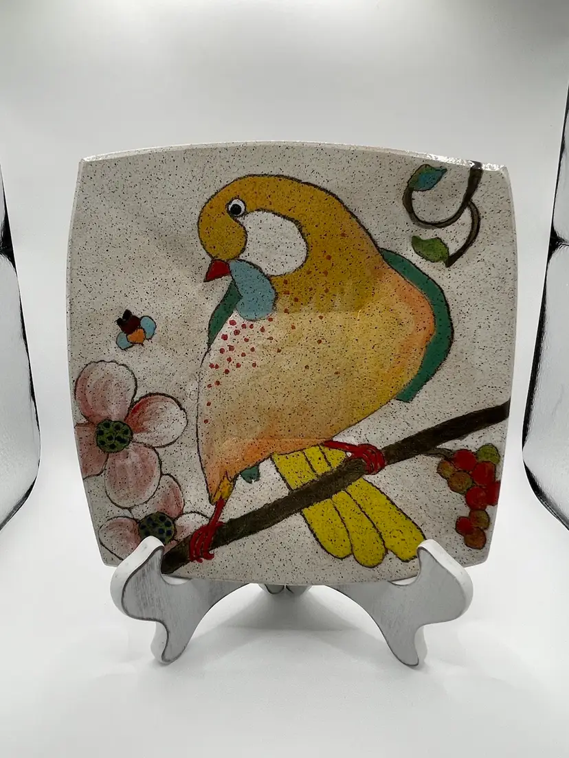 Three Wheel Studios Pottery Plate Birds And Berries By Luke Chen