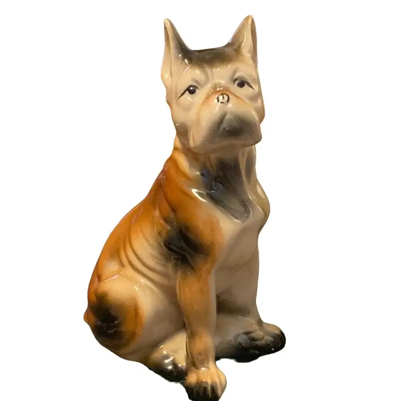 Vintage Glazed Ceramic Porcelain sitting Boxer Puppy Dog