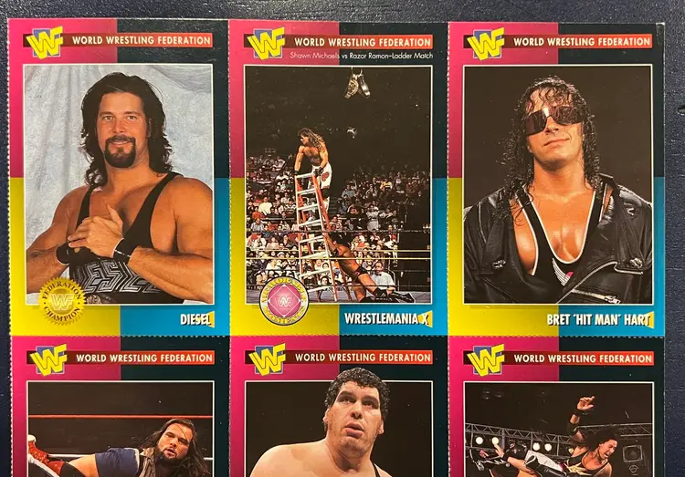1995 WWF Magazine Uncut Card Sheet # 1-9 Andre The Giant, Bret Hart, Diesel, Bushwhackers