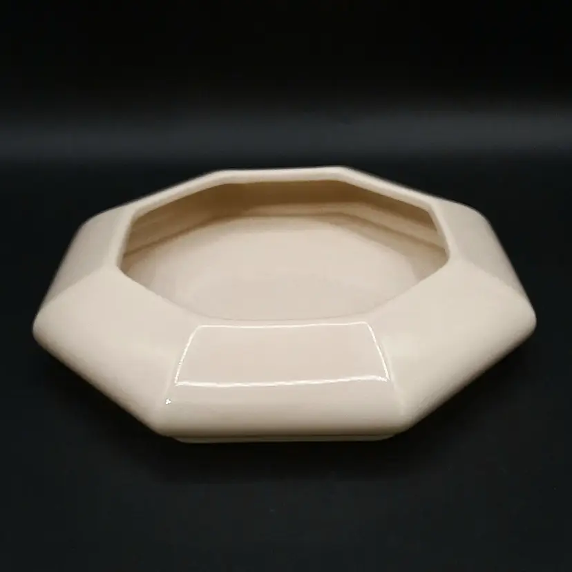 Vintage Octagon Ceramic Planter Beige Cream Made in Portugal