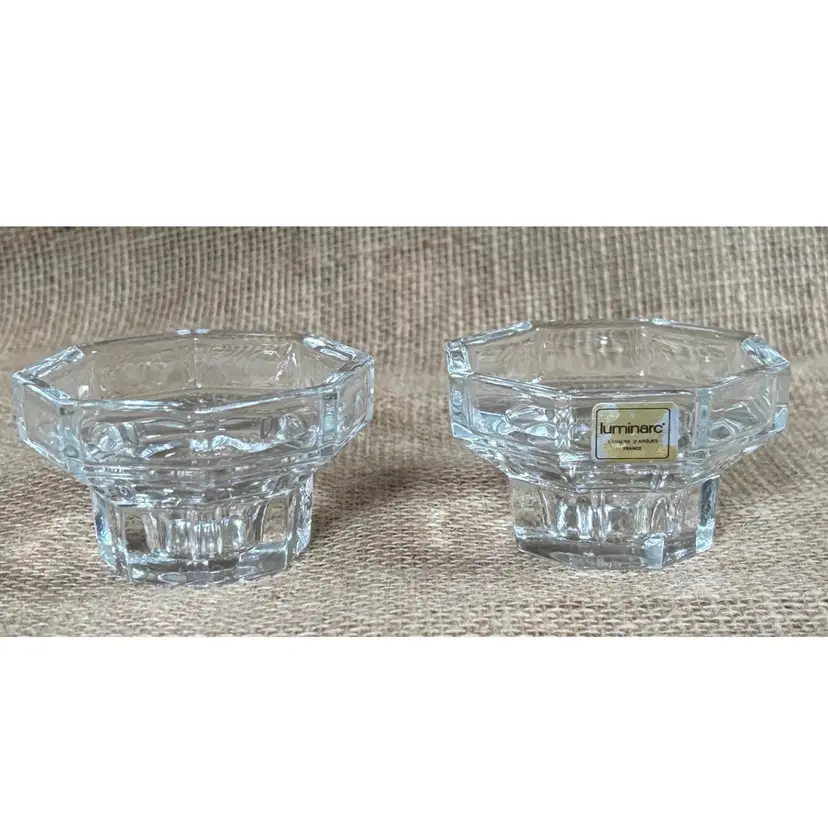 Vintage Luminarc Clear Glass Octime Candle Holder Set Octagon Mid Century Modern