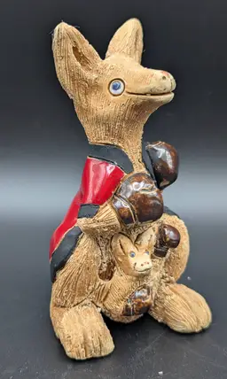 Artesania Rinconada Style  Boxing Kangaroo and Joey in Red Robe