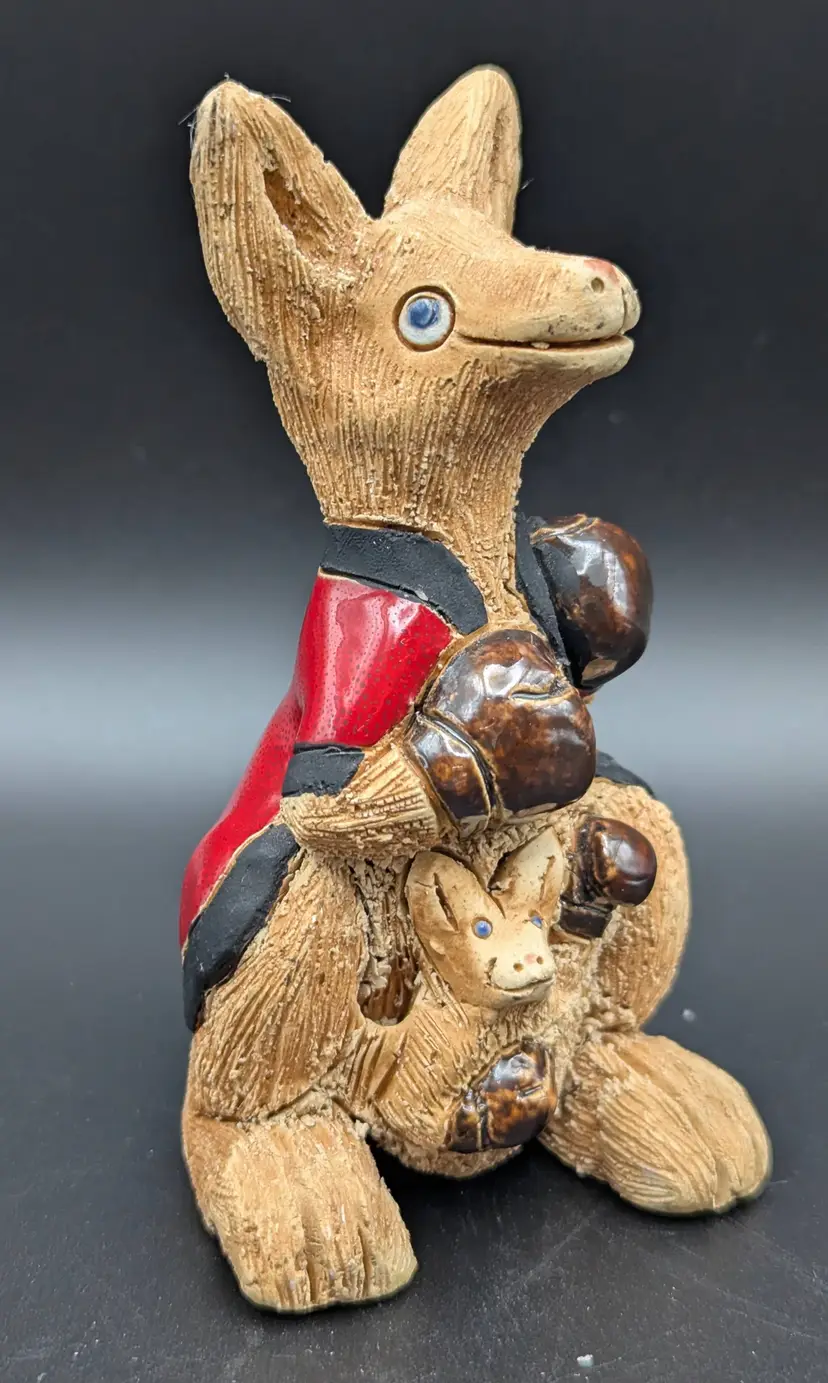 Artesania Rinconada Style  Boxing Kangaroo and Joey in Red Robe