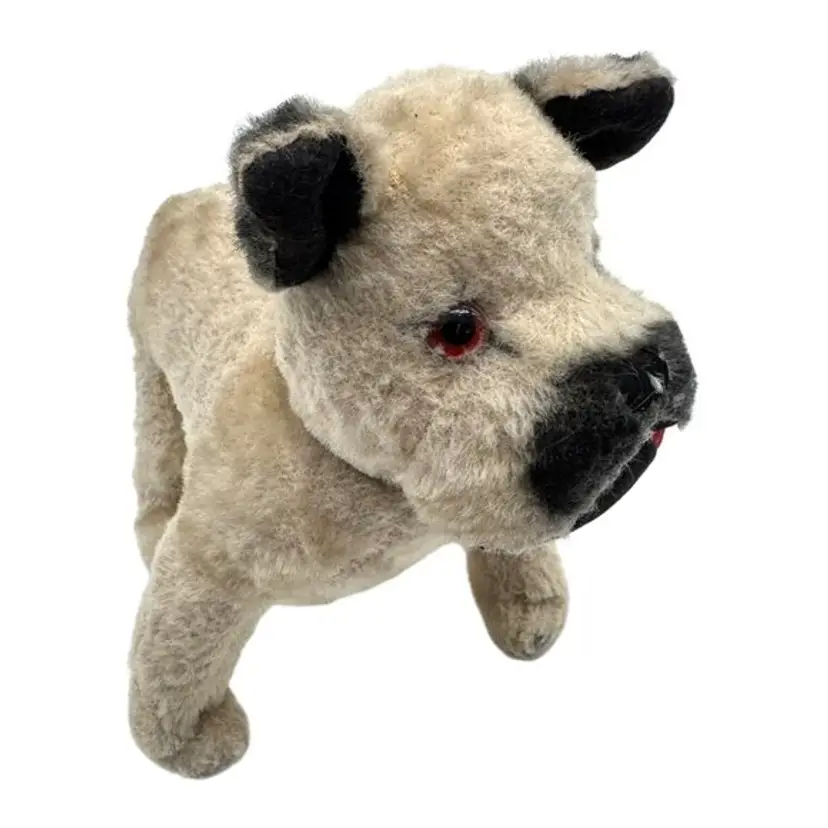 Vtg Straw Fill Bulldog Stuffed Animal Japan 8" X 7.5" Plush Toy W/ Collar