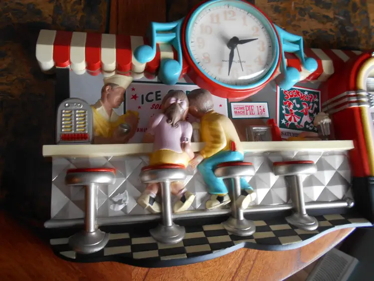 vintage soda fountain ice cream shop with juke box 3-d molded clock