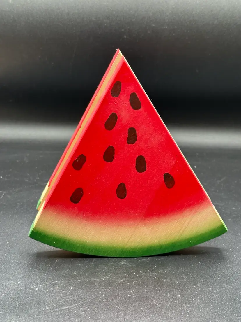 Watermelon Slice Wooden Napkin Holder 6”x 5.5” Handpainted Rustic