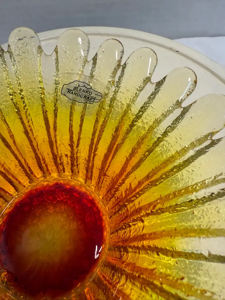 Vintage Blenko Amberina Daisy UV Glow Bowl