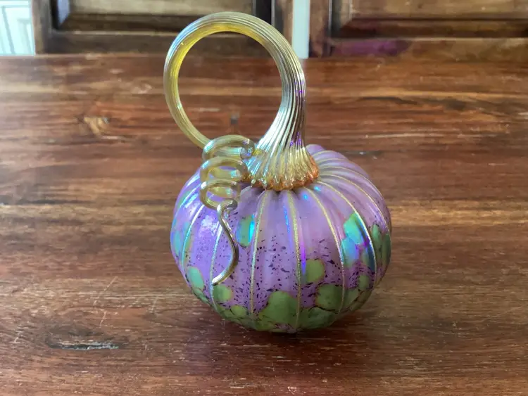 Hand Blown Art Glass Pumpkin, Signed And Dated,  4.75 X 3”