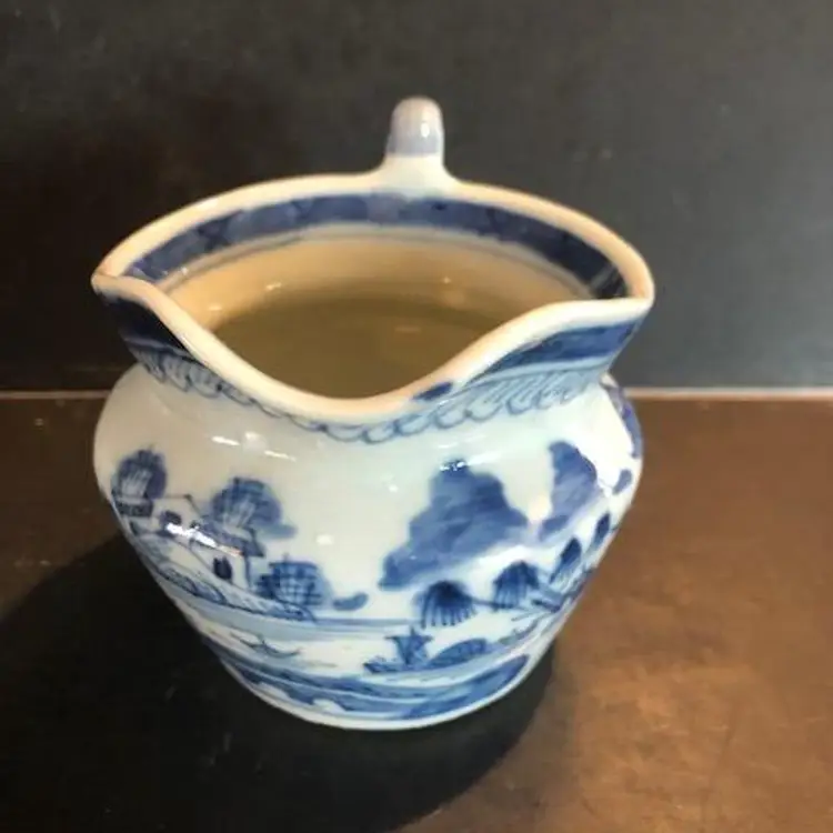 Antique Blue & White Canton Chinese Export Porcelain Creamer