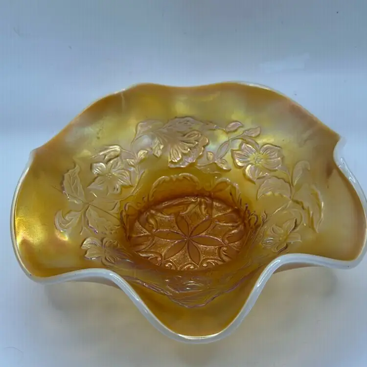#1603 Vintage Duggan Dogwood Marigold Carnival Glass Dish