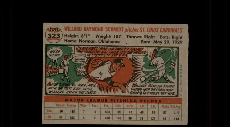 1956 Topps #323 Willard Schmidt - (pk-tl2) - St. Louis Cardinals