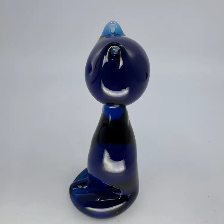 Cobalt Blue Art Glass Cat Figurine