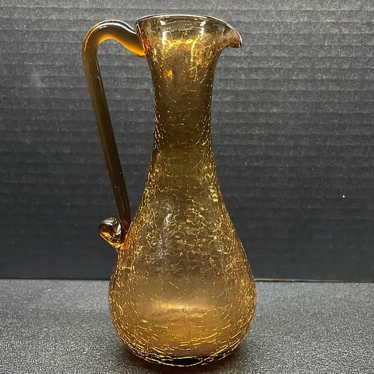 Vintage Handblown Crackle Glass Pitcher