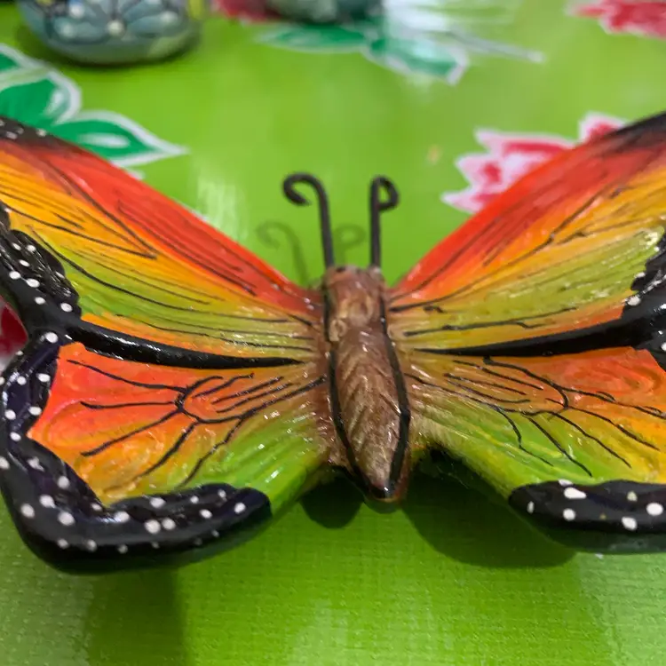 2. Gorgeous Talavera Green And Orange Butterfly 🦋 Shaped Wall Hanging 6.5” Wingspan