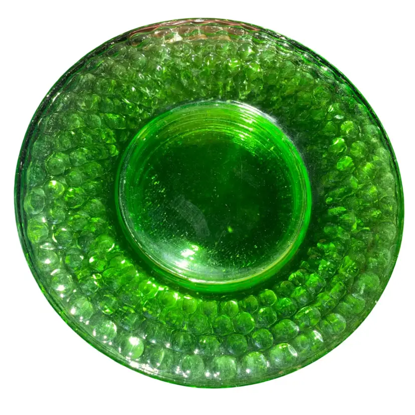 6 Green Depression Glass Plates 10”
