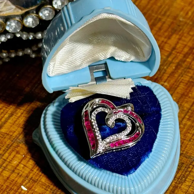 Sterling Silver Ruby & White Topaz Pendant 1”