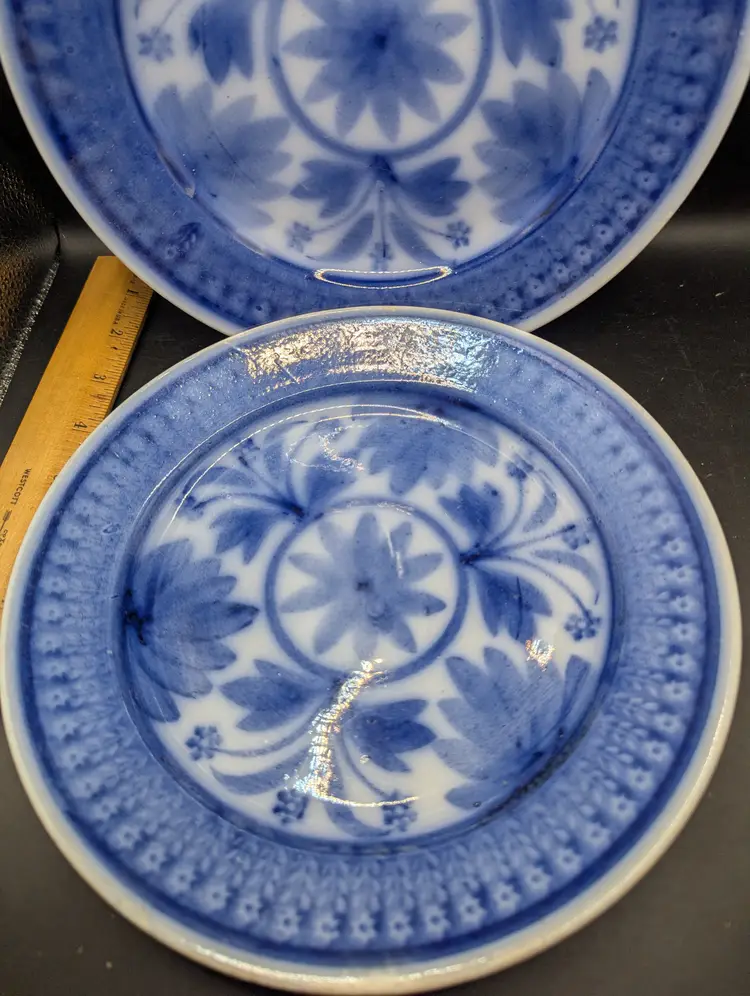 Vintage Set of 2 Societe Ceramique Maestricht Flow Blue Plates 9" Holland