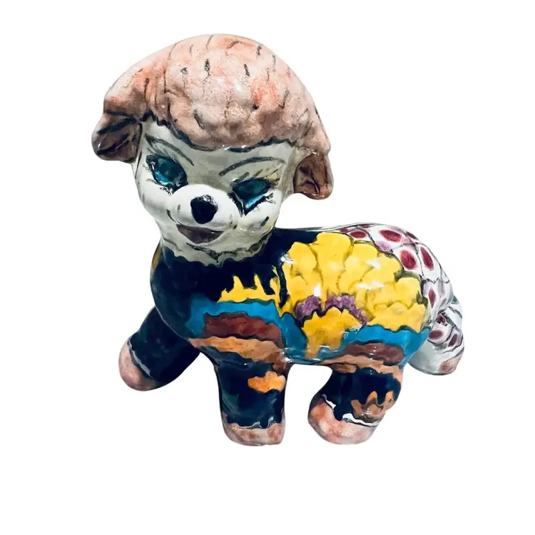 Mexican Pottery Lamb Kitschy Figurine Colorful Ceramic Tabletop Decor