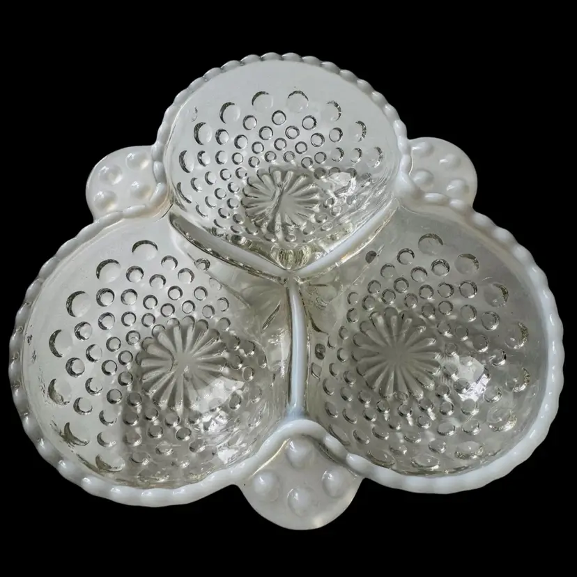 Vintage Opalescent Hobnail Candy/Nut/Condiment Dish - 3 Divisions