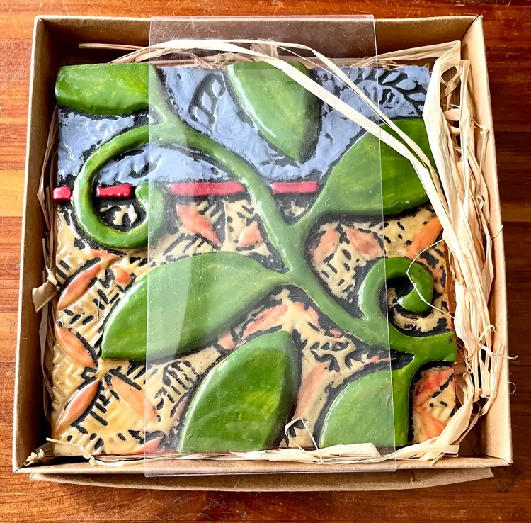 2014 Romy & Clare Grow Strong Hanging Decorative Tile Whimsical Bean Stalk