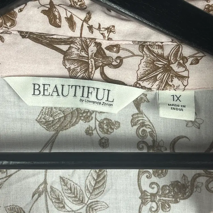 Beautiful by Lawrence Zarian Blouse Womens 1X Pink Floral High Low Button Front Premium Modal