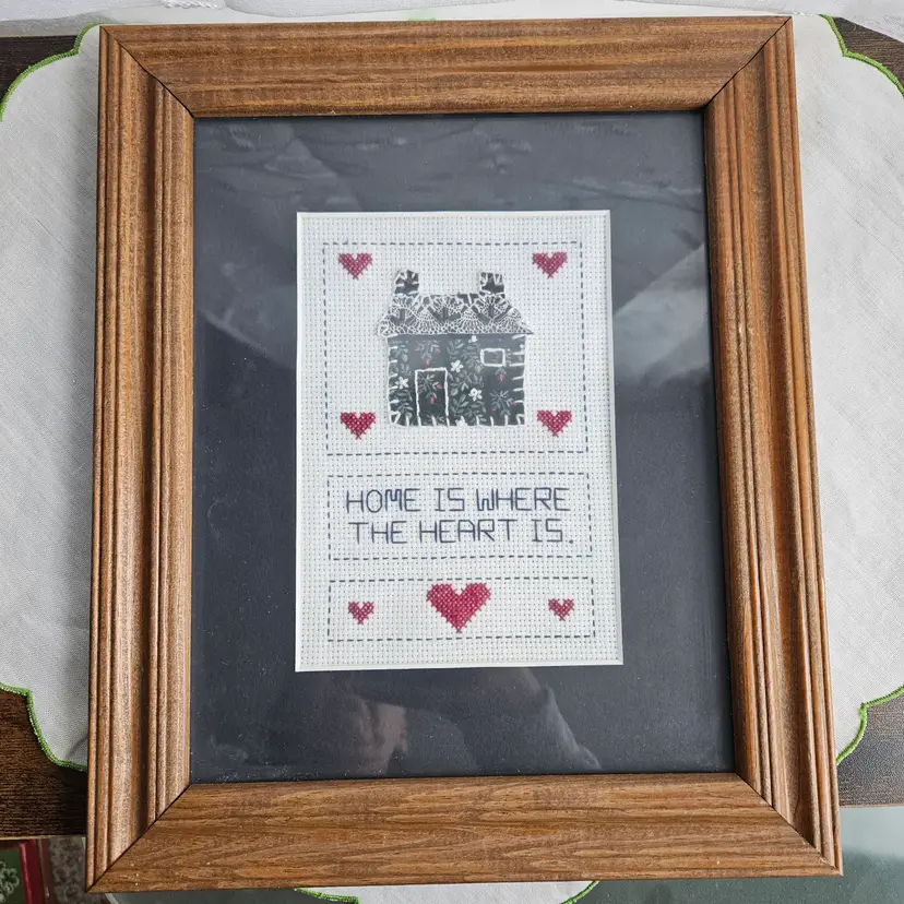Vintage Cross Stitch Embroidery Sign Home is Where Heart is