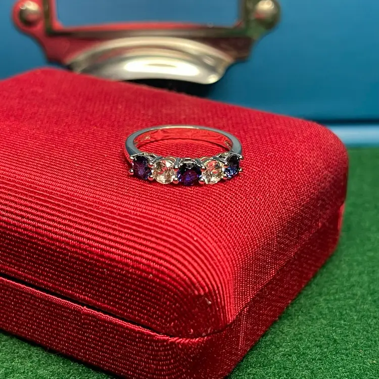 Cobalt Blue & Clear Stone Sterling 925 Silver Ring Marked JH