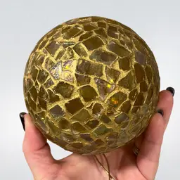 Vtg. Glass Kugel Style Mosaic Christmas Tree Ornament Amber 4”