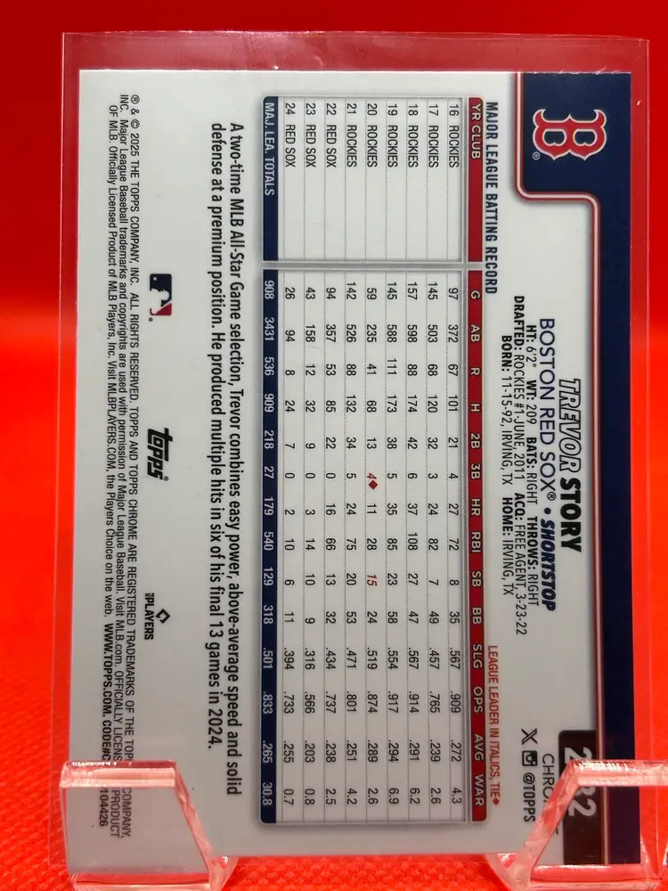Trevor Story - 2025 Topps Chrome Boston Red Sox