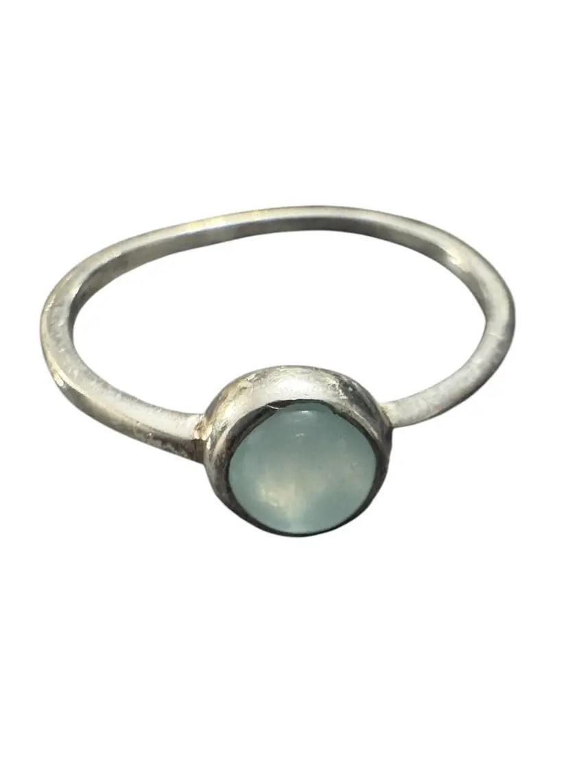 95. Pura Vida 925 Sterling Blue Glass Bezel Set Cabochon Ring