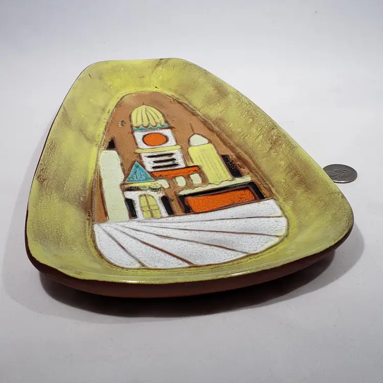 Harris Strong Art Pottery Architecture Triangular Decorative Plate Wall Decor USA