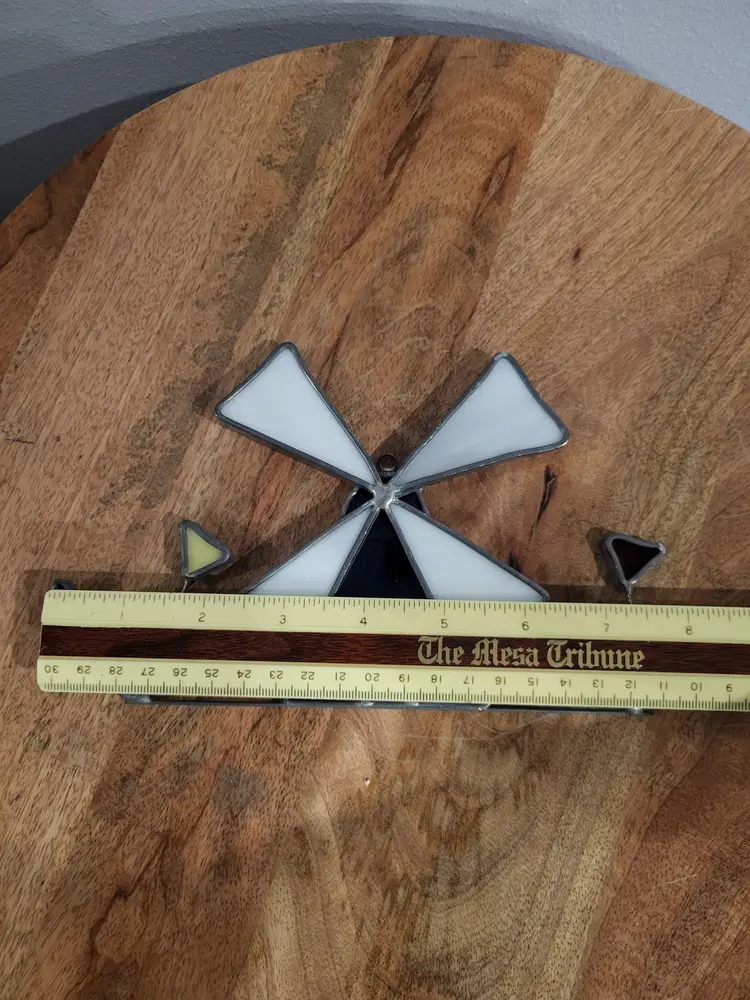 Vintage Handmade Stained Glass Windmill and Flowers Sun Catcher