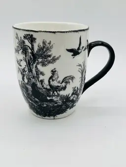 Auv2 Aux Au Provence Black & White Toile Rooster Themed Mug