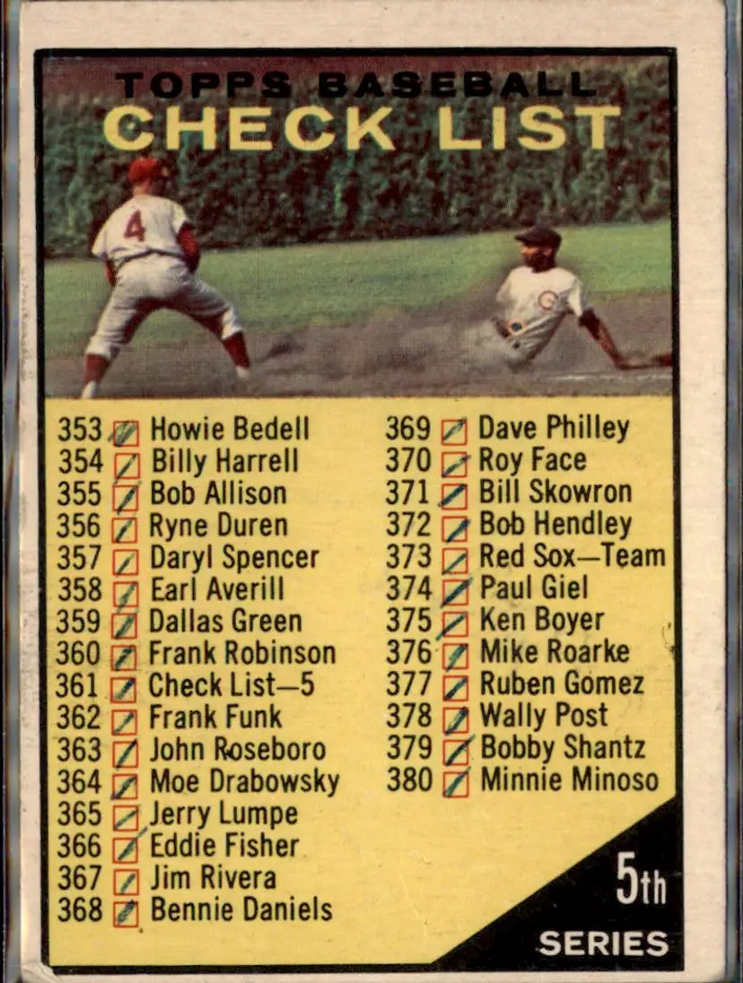 1961 Topps #361a 5th Series Checklist: 353-429 - ( pk2 ) -