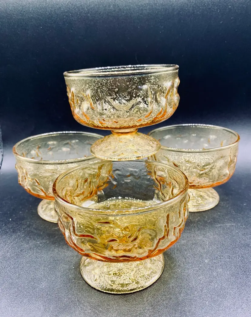 Set of 4 Anchor Hocking Lido Milano Amber Gold Ftd Juice Glass and Sherbet