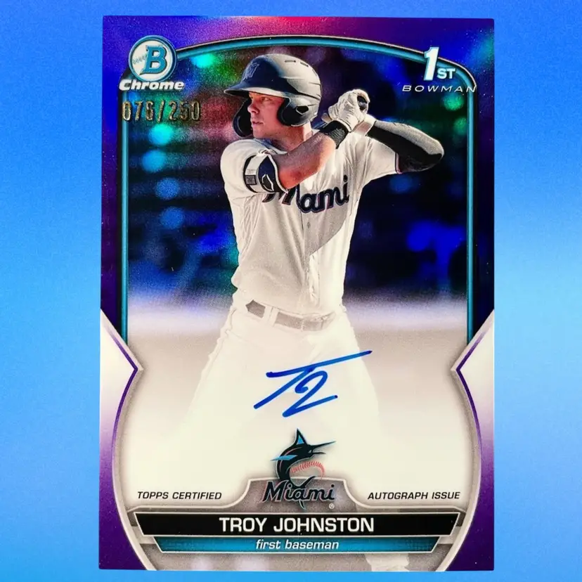 Troy Johnston 76/250 1st Bowman Chrome Auto - 2023 Bowman Chrome Prospect - Miami Marlins