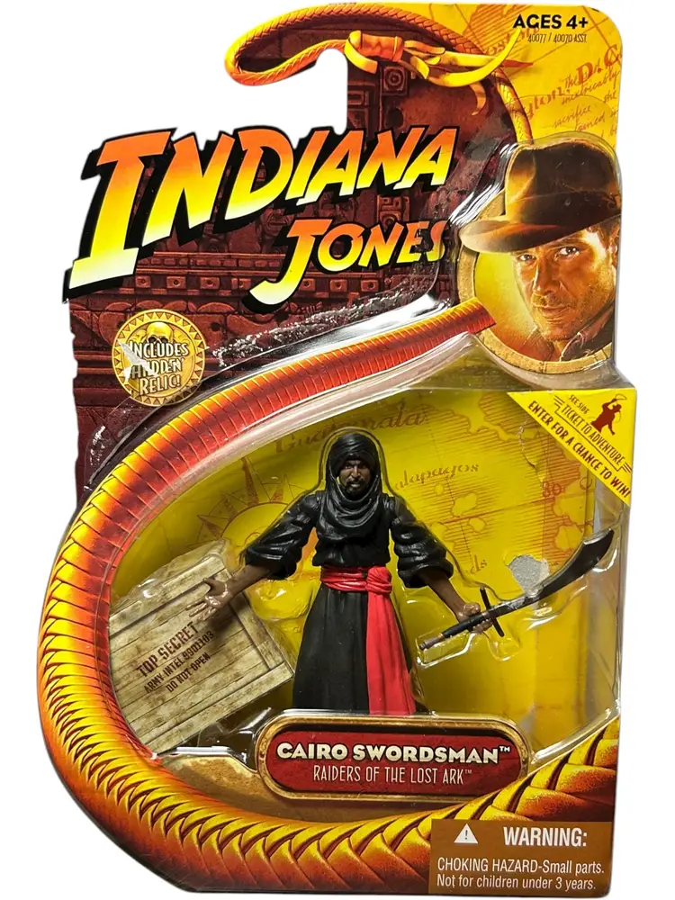 Indiana Jones Raiders Of The Lost Ark  Action Figure Cairo Swordsman 2008 Package has some damage.