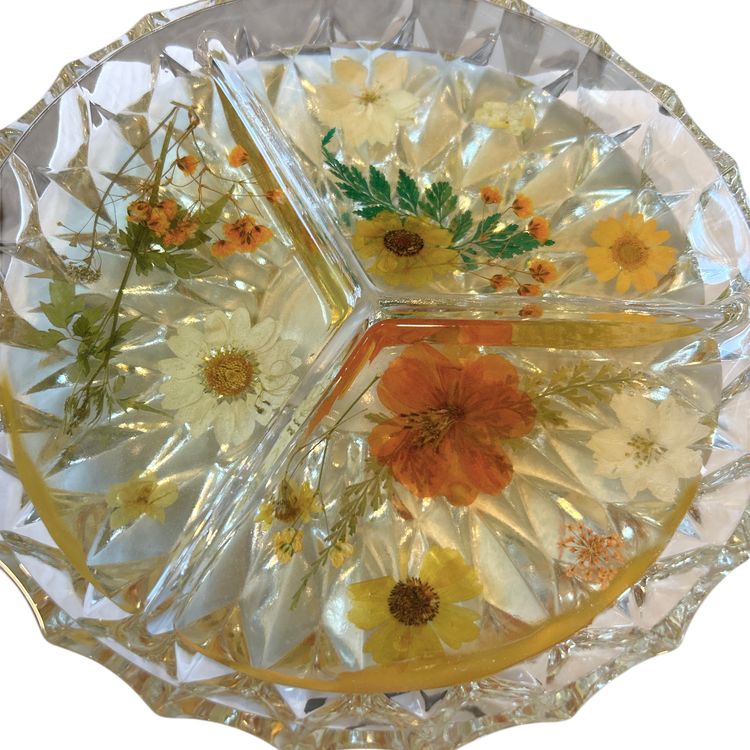 Pressed Flower Divided Resin Glass Dish