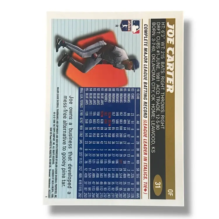 Joe Carter 1996 Topps Chrome Refractor #31 Toronto Blue Jays