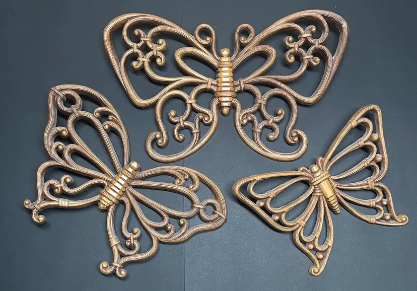 HOMCO Wall Decor Faux Wood 3 Butterflies USA 70-80’s Wall Art Decor