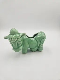 #C27 Glazed Ceramic Mint Green Cow Planter