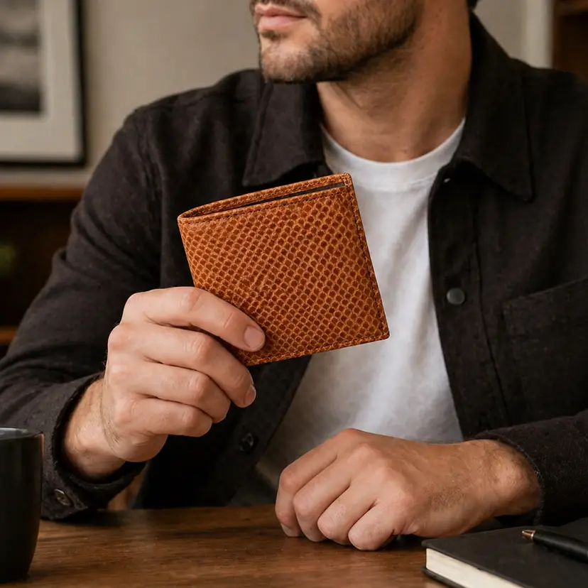 $58 E ELTON Men’s Genuine Leather Bifold Wallet – Slim Textured Leather Wallet with ID Window, Credit Card Holder, Compact Billfold for Everyday Use