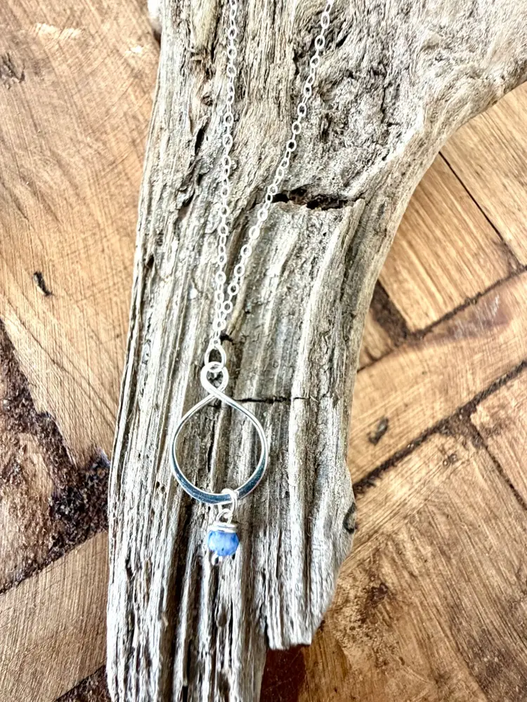 Minimalist Sterling Silver Pendant With Wire Wrapped Sodalite Bead Necklace